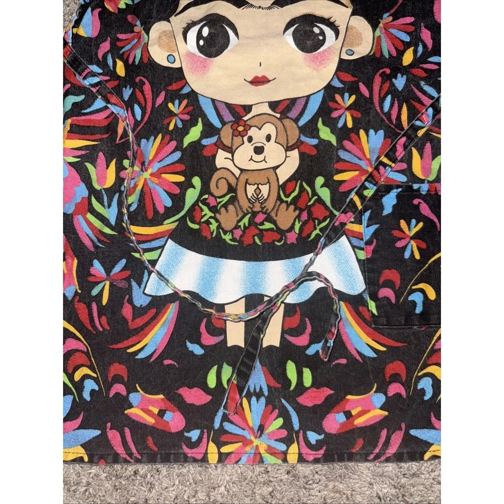 Frida Kahlo cartoon Mandil Apron‎ multi purpose pocket Sunflower Monkey flowers